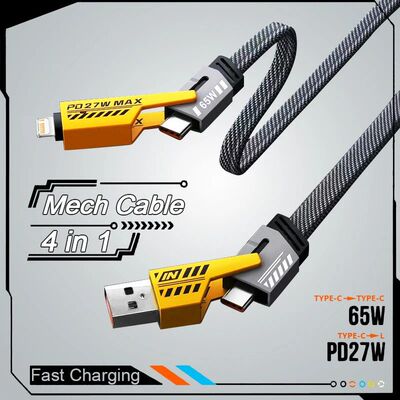 4In1 Mecha Quick Charging Data Cable Cord PD 27W For iPhone 15 Samsung 65W USB Type C Multi Port Qui