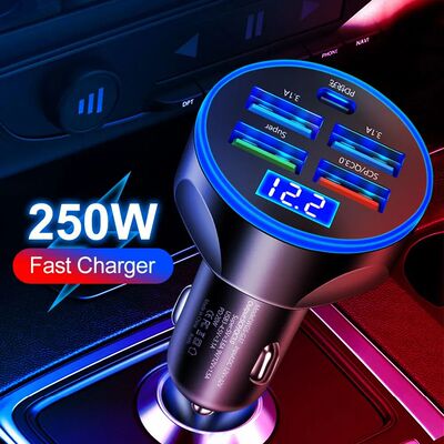 4usb PD 250W Car Charger Type C Quick Charging Auto Mobile Phone Adapter For iPhone Samsung Huawei Q