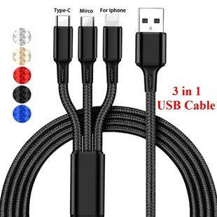 3In1 USB Quick Charging Cable Type C Micro IOS Multi Charger Cable for IPhone Samsung Redmi Oppo Bra