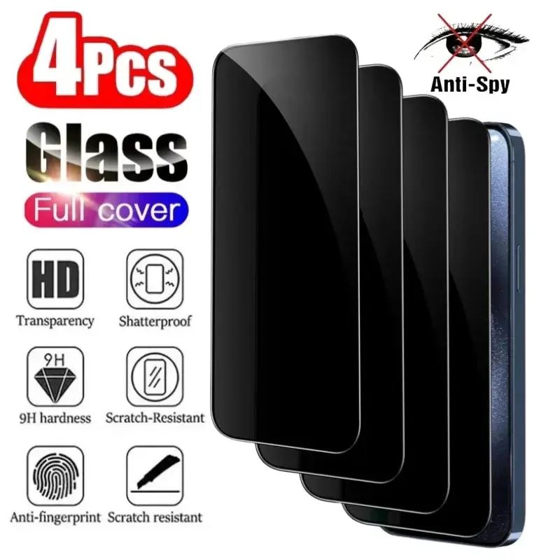 4PCS Privacy Screen Protector For iPhone 14 Pro Max 14 Plus Anti-Spy Glass For iPhone 13 15 12 11 Pr