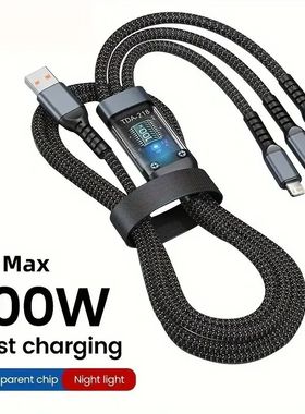 100W 3In1 Quick Charging Mobile Phone Data Cable For Type-C iPhone USB Micro LED Digital Display Cha