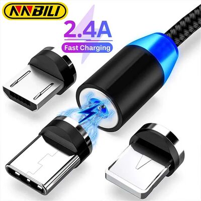 2.4A LED Magnetic USB Cable For iPhone 14 13 Samsung Type C Cable Quick Charging Data Charge Micro U