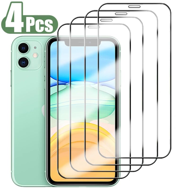 3-4PCS Full Cover Tempered Glass For iPhone 11 12 13 14 15 Pro Max Screen Protector For iPhone X XR