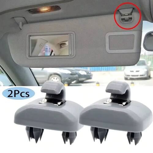 2Pcs Car Sun Visor Clip Gray Interior Hanger Hook Clip Brack