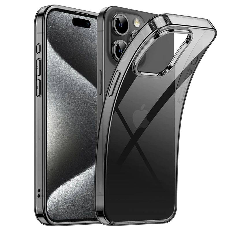Original Transparent Black Silicone Soft Case For iPhone 15