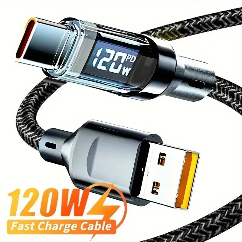 120W USB To Type C Quick Charging Data Cord USB C Cable For Samsung With Led Digital Display Cable C