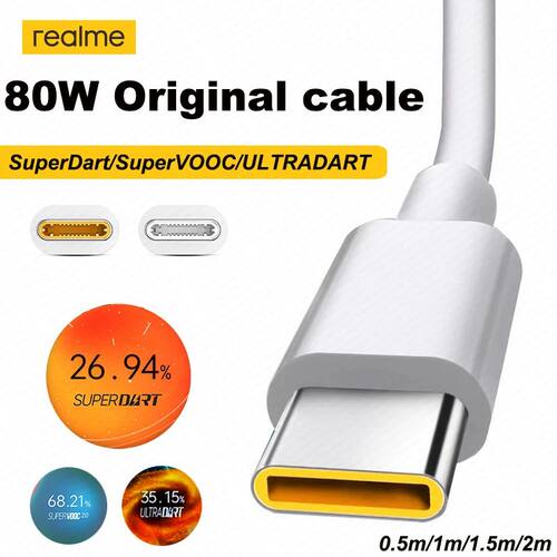 For Realme Cable Original 80W 65W 33W Usb Type C Super Dart Vooc Charger Wire Realme Gt NEO 3T 3 2 P