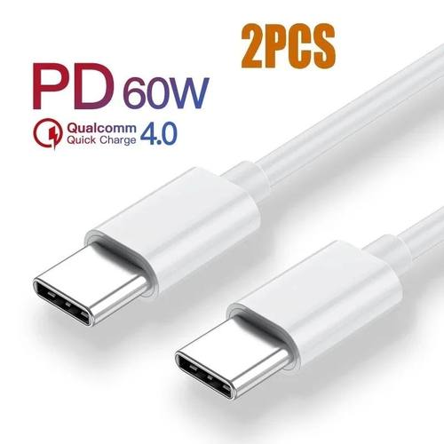 2Pcs 1M 2M USB C to USB Type C for Samsung S20 PD 65W 6A Cable for MacBook iPad Pro Quick Charge 4.0