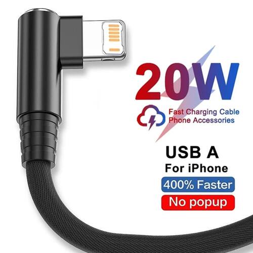 Right Angle Gaming Quick Charge USB Cable for iPhone 13 14 Pro 11 12 mini XS Max XR X 7 8 Plus 90 De