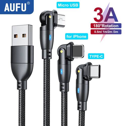 3A USB Type C Cable 180 Rotate Quick Charing Wire Cord For i