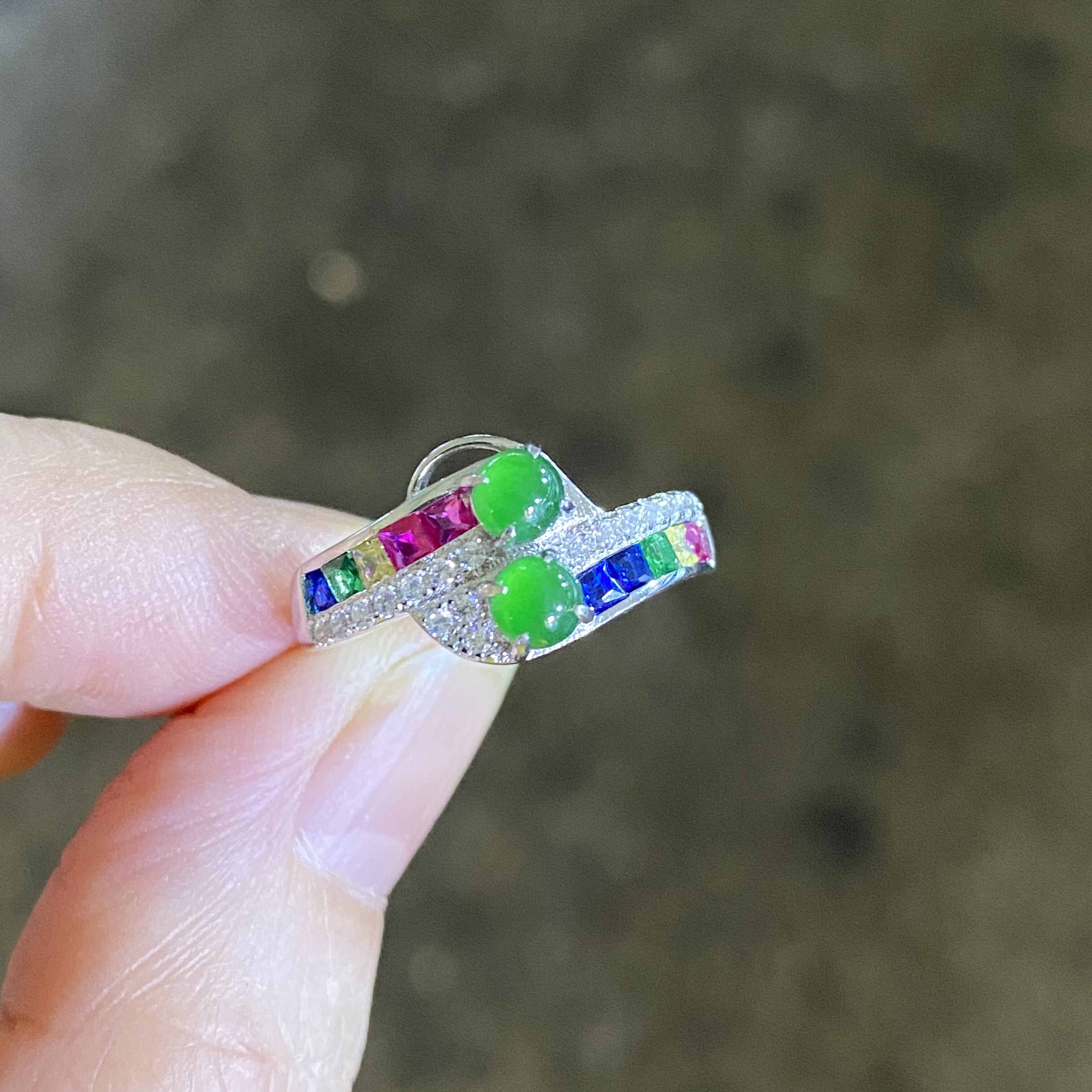 新款A货冰种翡翠戒指情人节生日礼物S925银镶嵌电镀18K金防过敏