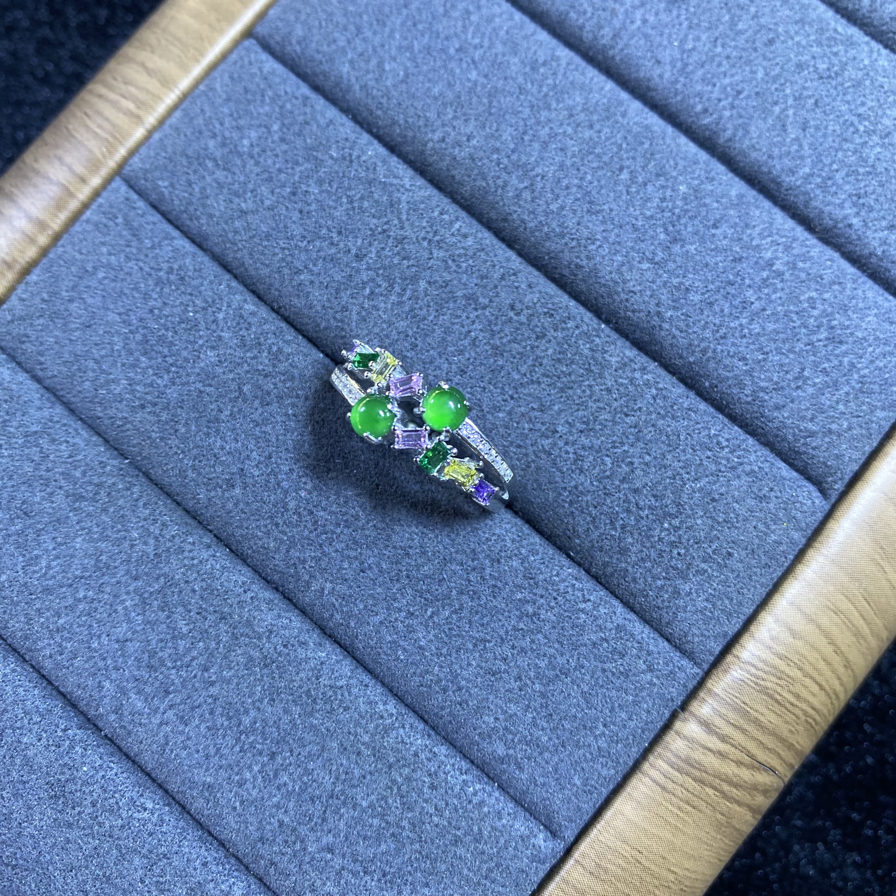 新款A货冰种翡翠戒指情人节生日礼物S925银镶嵌电镀18K金防过敏