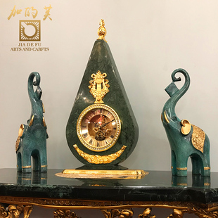 欧式全铜玉石座钟金色客厅台钟创意家装时钟玄关搭配摆件静音机芯