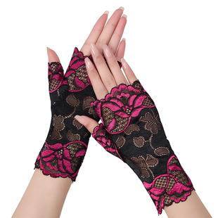 半指蕾丝手套女性露指可触屏半连指舞蹈表演护腕网纱遮疤痕春夏季