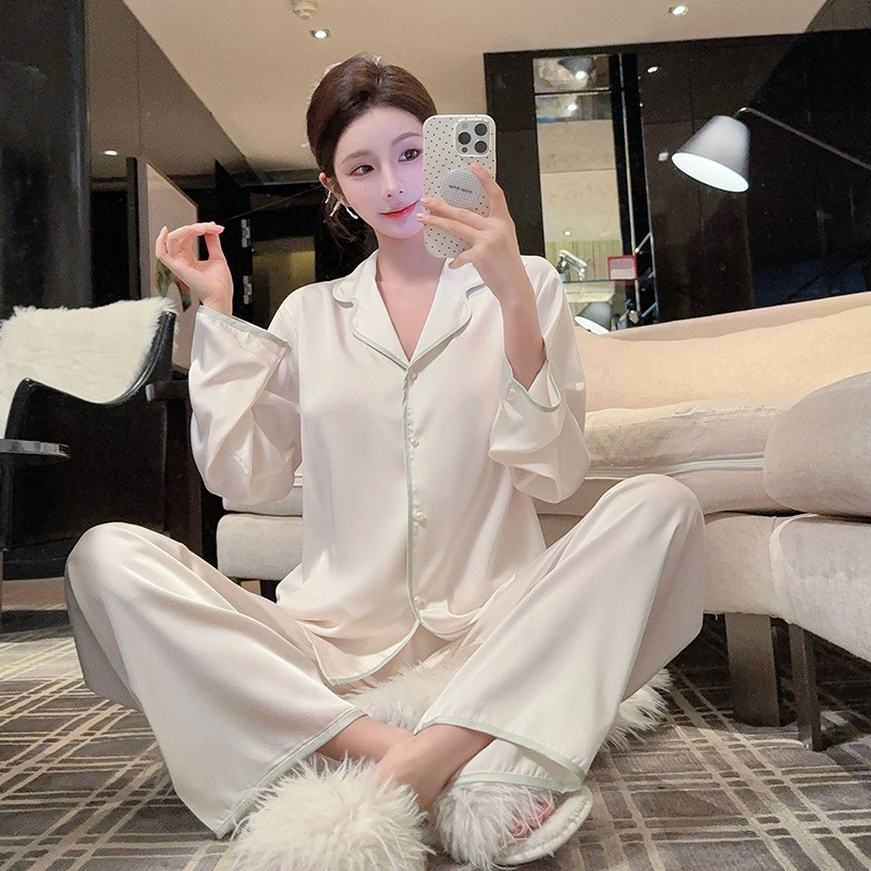 春秋季长袖睡衣女士套装