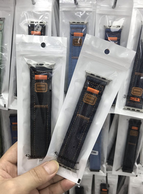 适用华强北ultra2手表带苹果s9复古牛仔魔术贴回环iwatch8运动s7e