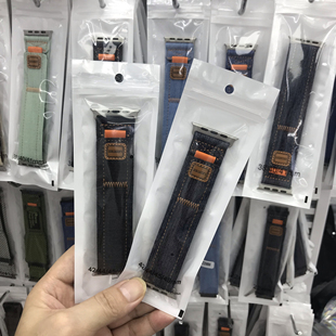 适用华强北ultra2手表带苹果s9复古牛仔魔术贴回环iwatch8运动s7e