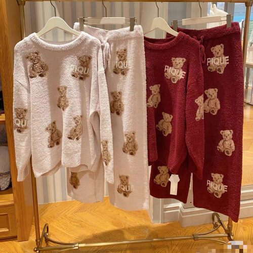 Autumn And Winter Cute Jacquard Bear Christmas Red Soft Ladi
