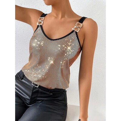 Women Sleeveless Sequined Nightclub Tank Top,Tanks Camis,Wom