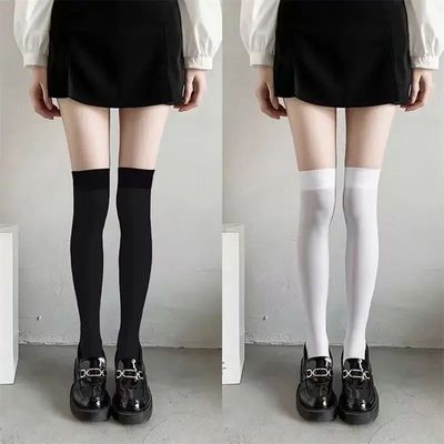Stockings Summer Thin Thigh High Black White Socks Lolita Cu