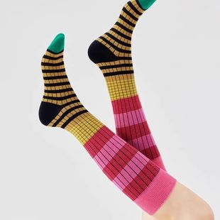 Gradient Striped Autumn Winter Long Socks Woman Colorful Ret