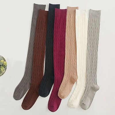 Ladies Women Knitted Thigh-High over the Knee Socks Solid Co