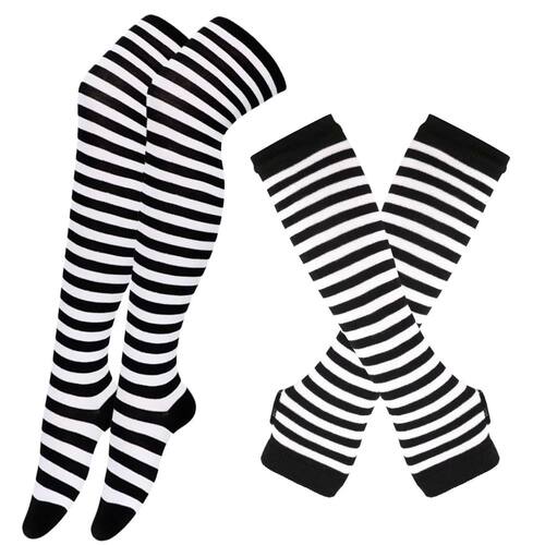 1 Set Women Girls Over Knee Long Stripe Printed Thigh High C