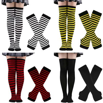 Women Girls Over Knee Long Stripe Printed Thigh High Striped