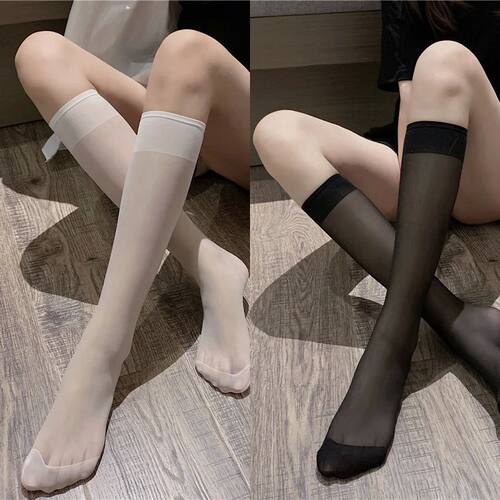 White/Black Calf Stockings Nylon Mid-tube Socks Spring Thin