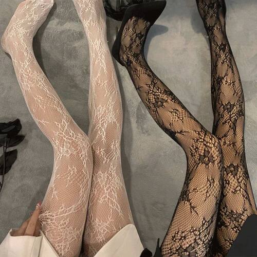 Japanese Lolita Retro Floral Rattan White Hosiery Hot Tights