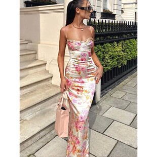 Floral Summer Strap Dresses Elegant Party Spaghetti Print