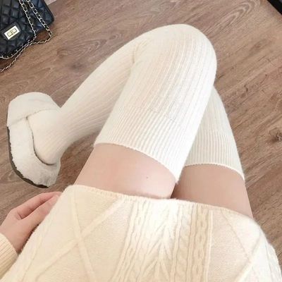 New Winter Solid Color Thigh High Stockings Women Trendy Cas
