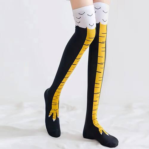 Women Thigh High Stockings Chicken Feet Print Long Socks Ove