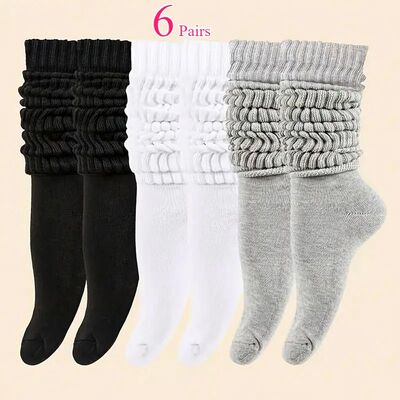 6 Pairs Women's Autumn Winter Mid-Calf Socks Fashionable Sim