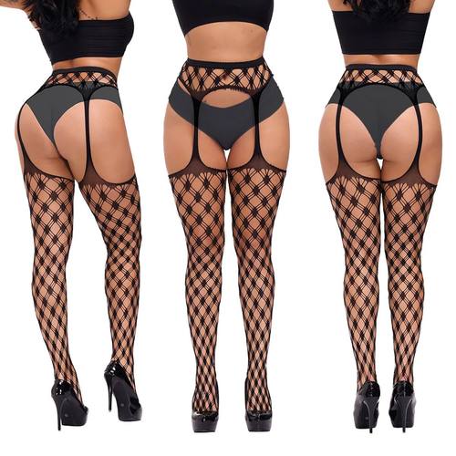 Hot Sexy Women Fishnet Stockings With Garter Belt High Waist