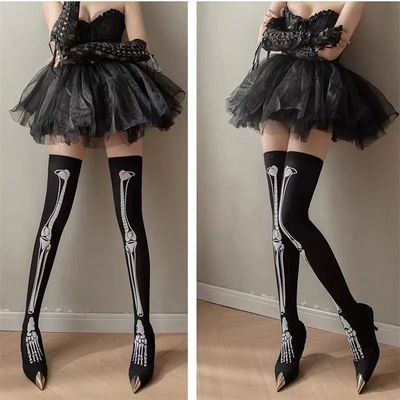 Autumn Winter Halloween Socks Skeleton Long Stockings Black