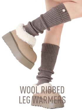 Women Ribbed Leg Warmers with Button JK Real Wool Blend Ankl