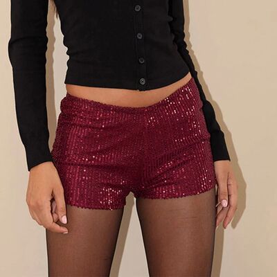 Women Summer y2k Vintage Sexy Sparkly Glitter Shorts Low Wai