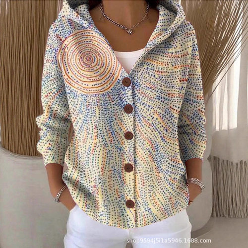 Wind Autumn And Winter Black Button Hooded Cardigan Women's