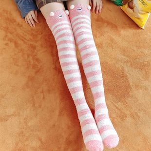 Sweet Striped Over-knee High Socks Bear JK Winter Stockings