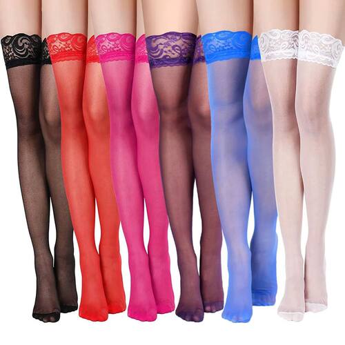 1 Pair Women Thigh High Stockings Anti-skid Silicone Lace St