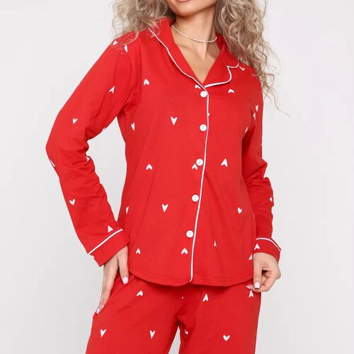 New Year Pajamas Women's Autumn And Winter Red Printed Chris