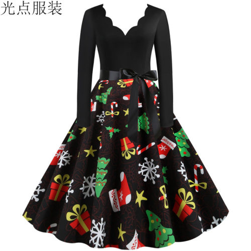 Christmas Fashion Slim Long Sleeve Burn Flower Party Print D
