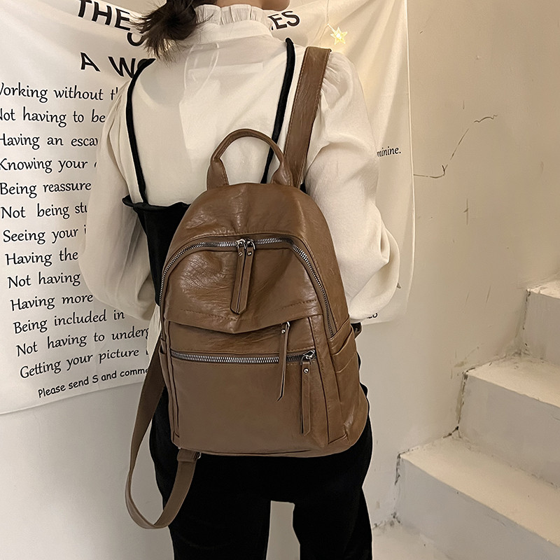 复古女包新款轻奢双肩妈咪背包纯色时尚女士大容量旅行软皮多功能