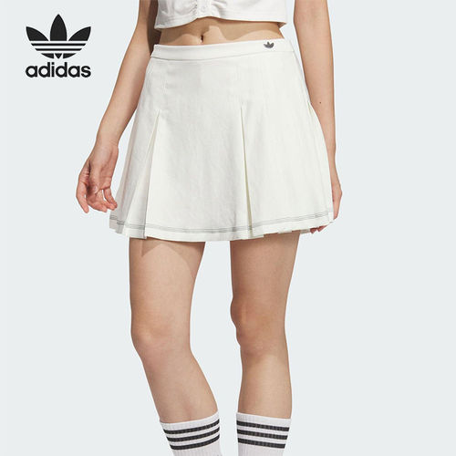 阿迪达斯三叶草女简约素色学院风运动网球百褶裙半身短裙 JM8016
