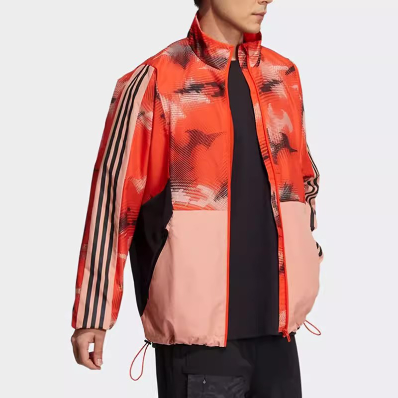 Adidas阿迪达斯男子立领拼接防风运动休闲外套防风梭织夹克H40237