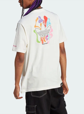 阿迪达斯三叶草多彩LOGO印花休闲运动宽松透气圆领短袖T恤IU0055