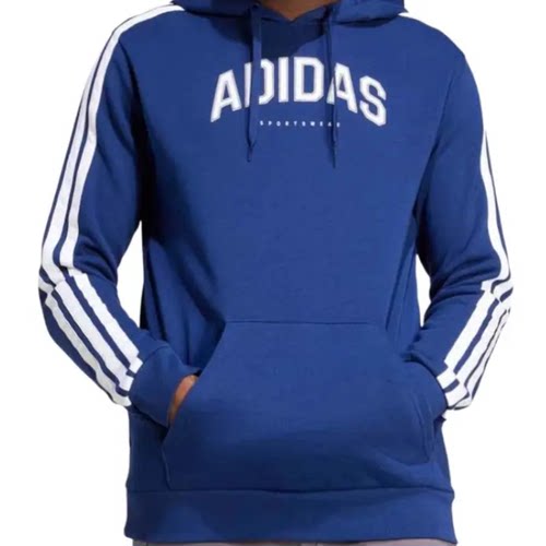 Adidas阿迪达斯男子连帽套头衫宽松条纹字母休闲运动卫衣 JV6502