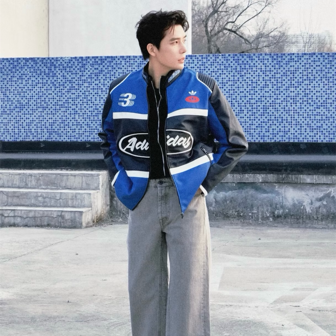 Adidas阿迪达斯三叶草男士休闲赛车风机车服拼接棒球服夹克JM8032