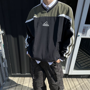 ADIDAS阿迪达斯卫衣男子美式拼接V领宽松运动休闲套头衫 JD5395